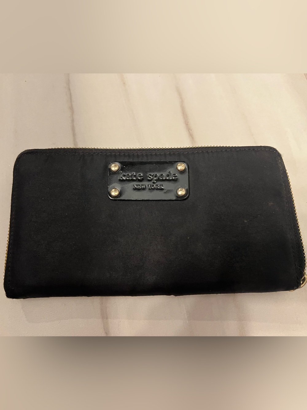 🖤 Kate Spade Black Zip Wallet – Nylon & Leather Trim